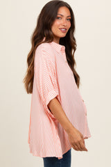 Peach Striped Button Up Dolman Maternity Top