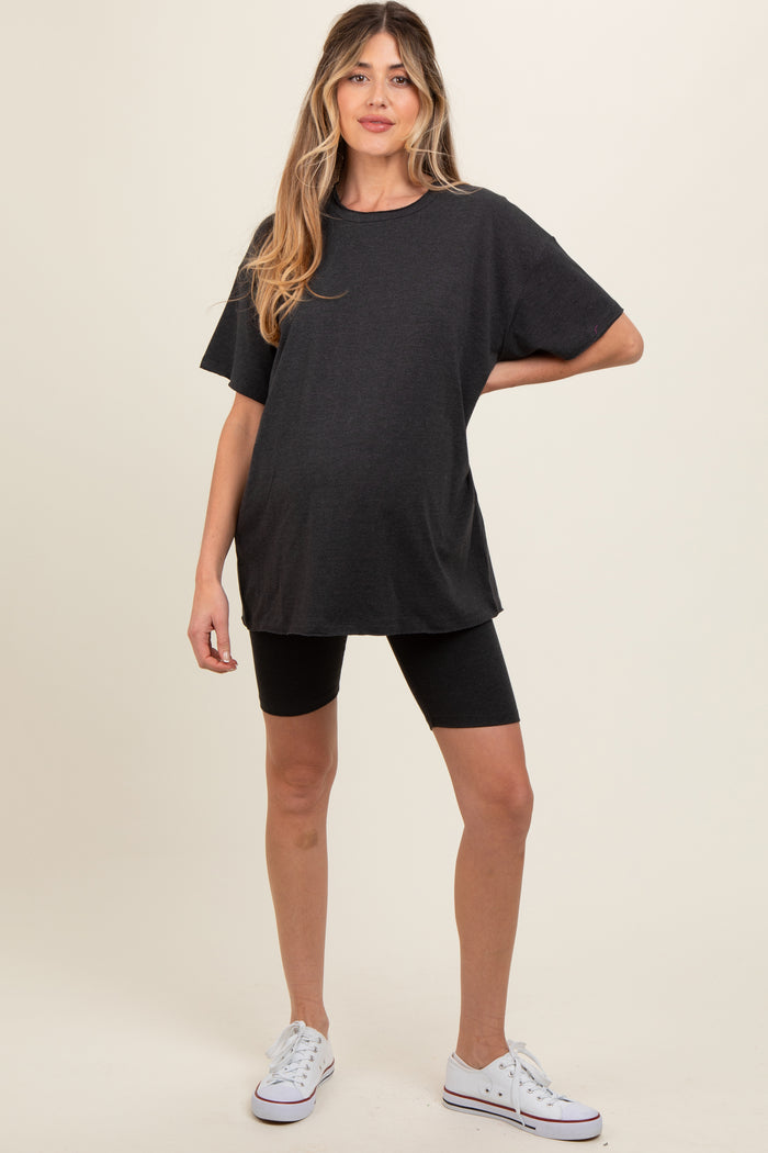 Charcoal Biker Shorts Maternity Set