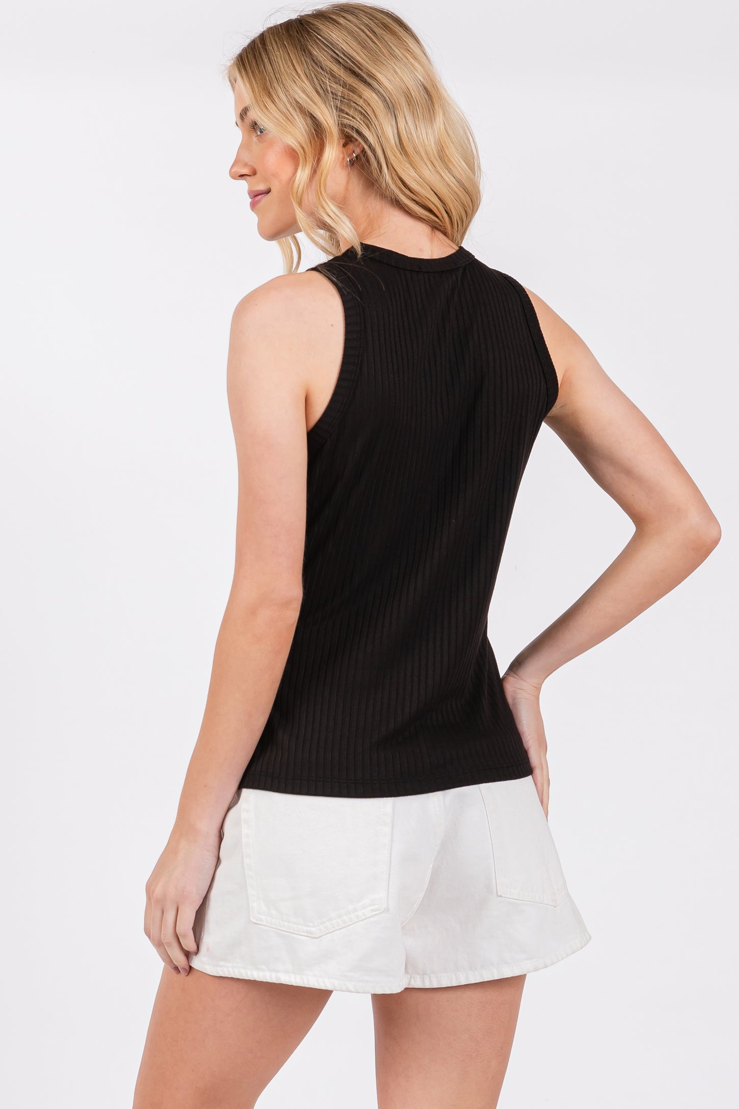 Black Ribbed Racerback Tank Top