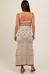 Beige Contrast Trim Crochet Maternity Maxi Swim Cover Up