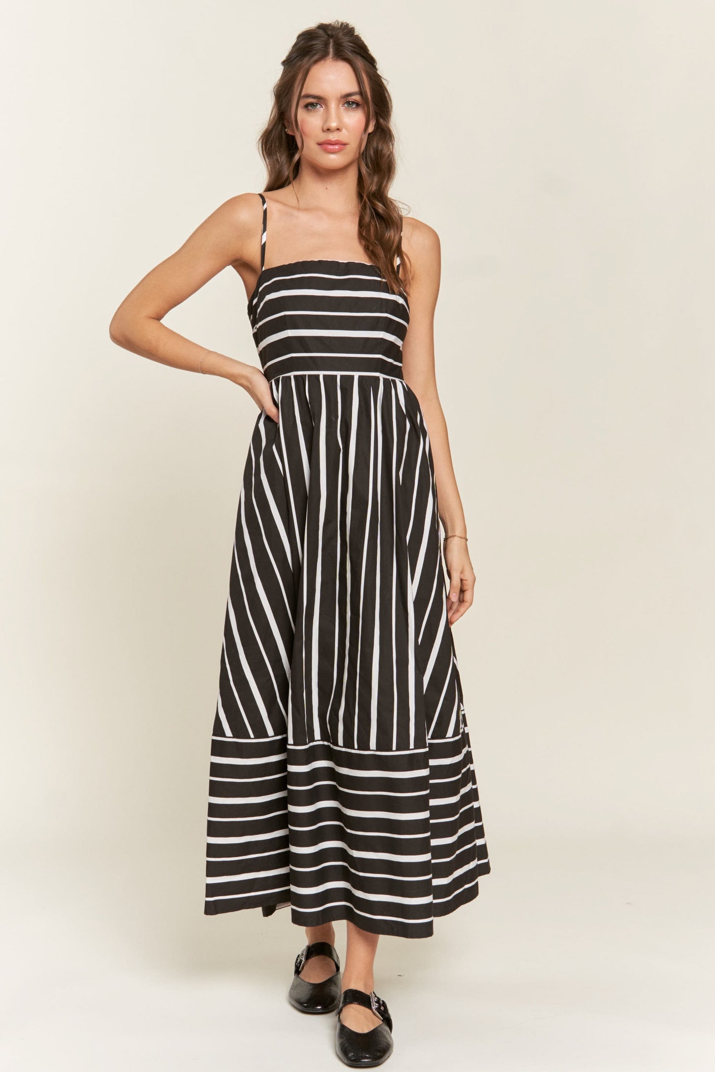 Black Striped Back Cutout Dress