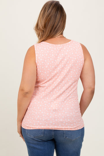 Peach Floral Ribbed Henley Maternity Plus Tank Top