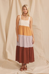 Multi Striped Color Block Back Bow Maternity Midi Dress