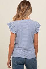 Royal Striped Flutter Sleeve Maternity Top