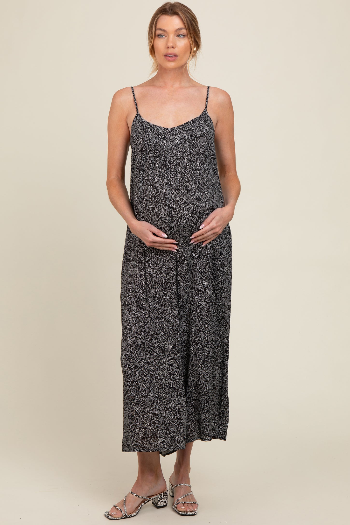 Black Paisley Print Maternity Jumpsuit