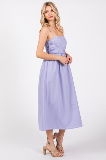 Lavender Ruched Midi Dress