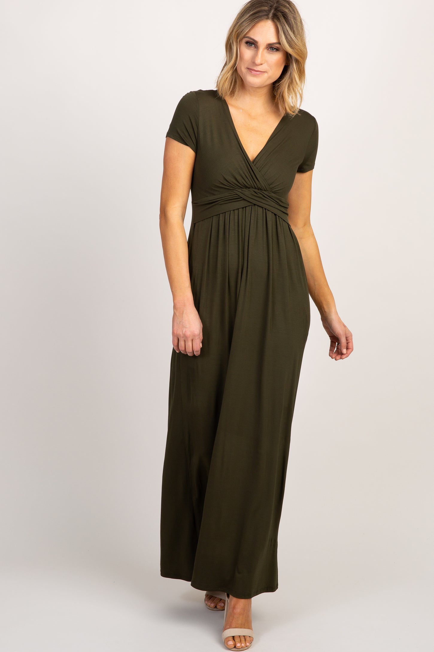 Olive Draped Maternity/Nursing Maxi Dress