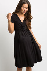Black Draped Front Maternity/Nursing Dress