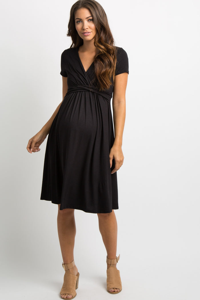 Black Draped Front Maternity/Nursing Dress