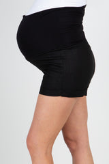 Black Linen Foldover Waistband Maternity Shorts