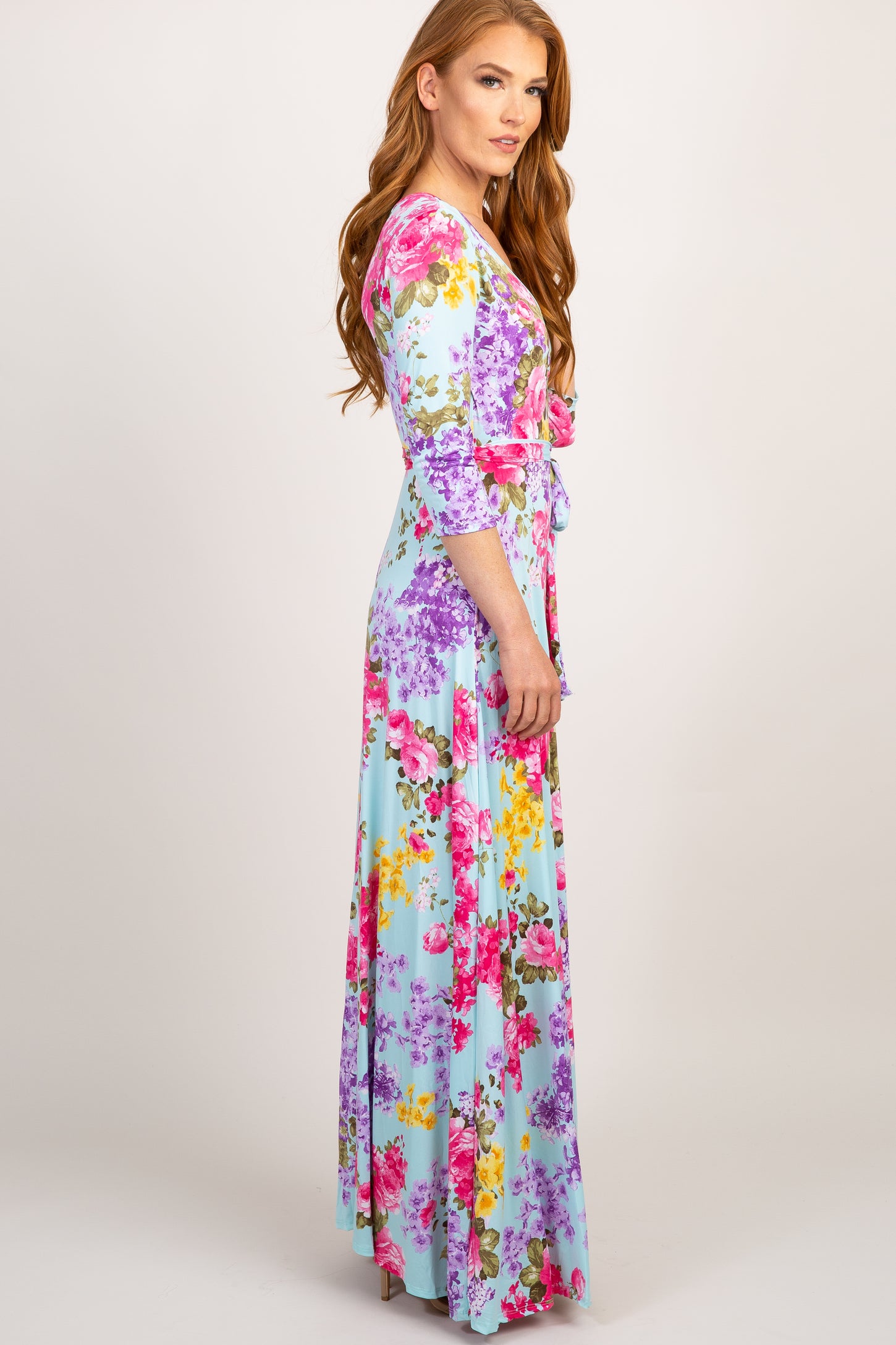 PinkBlush Mint Floral Sash Tie Dress