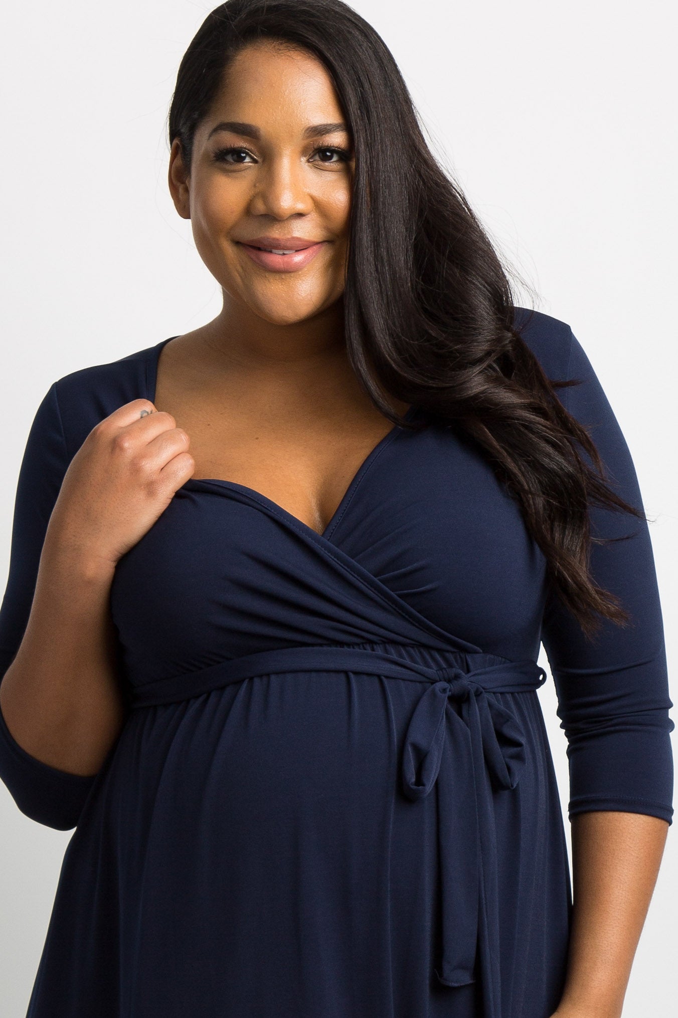 PinkBlush Navy Blue Sash Tie Wrap Plus Maternity Maxi Dress