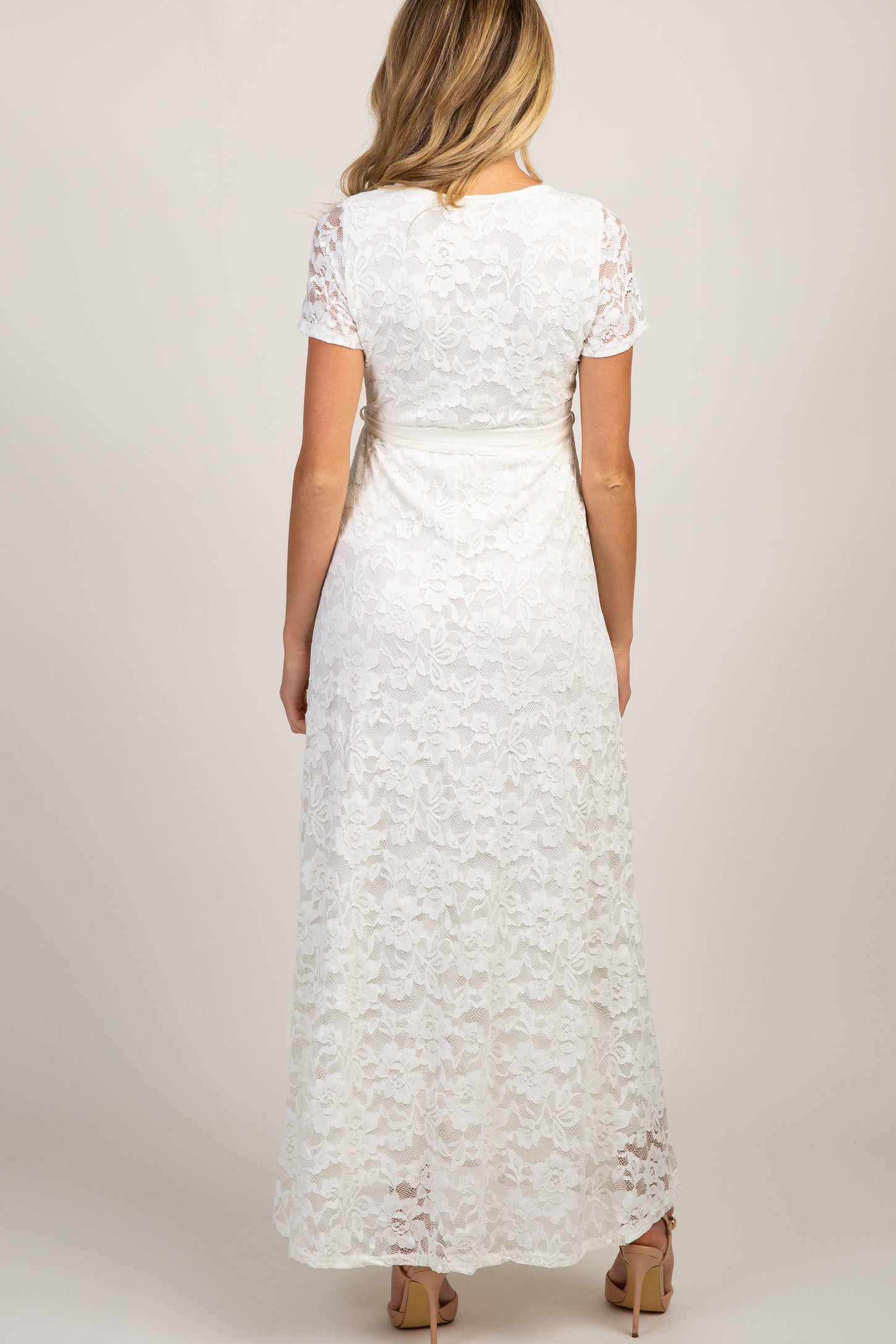 Ivory Lace Sash Tie Maternity Gown