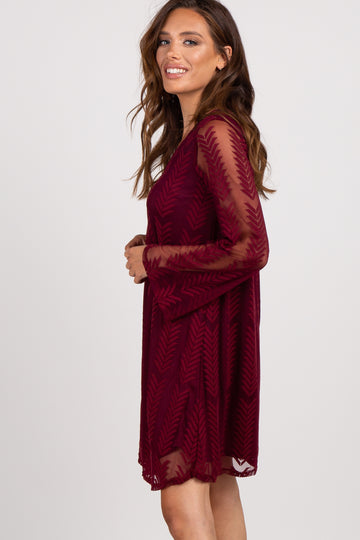 PinkBlush Burgundy Chevron Mesh Overlay Dress