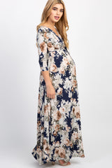 PinkBlush Blue Floral Sash Tie Maternity/Nursing Maxi Dress