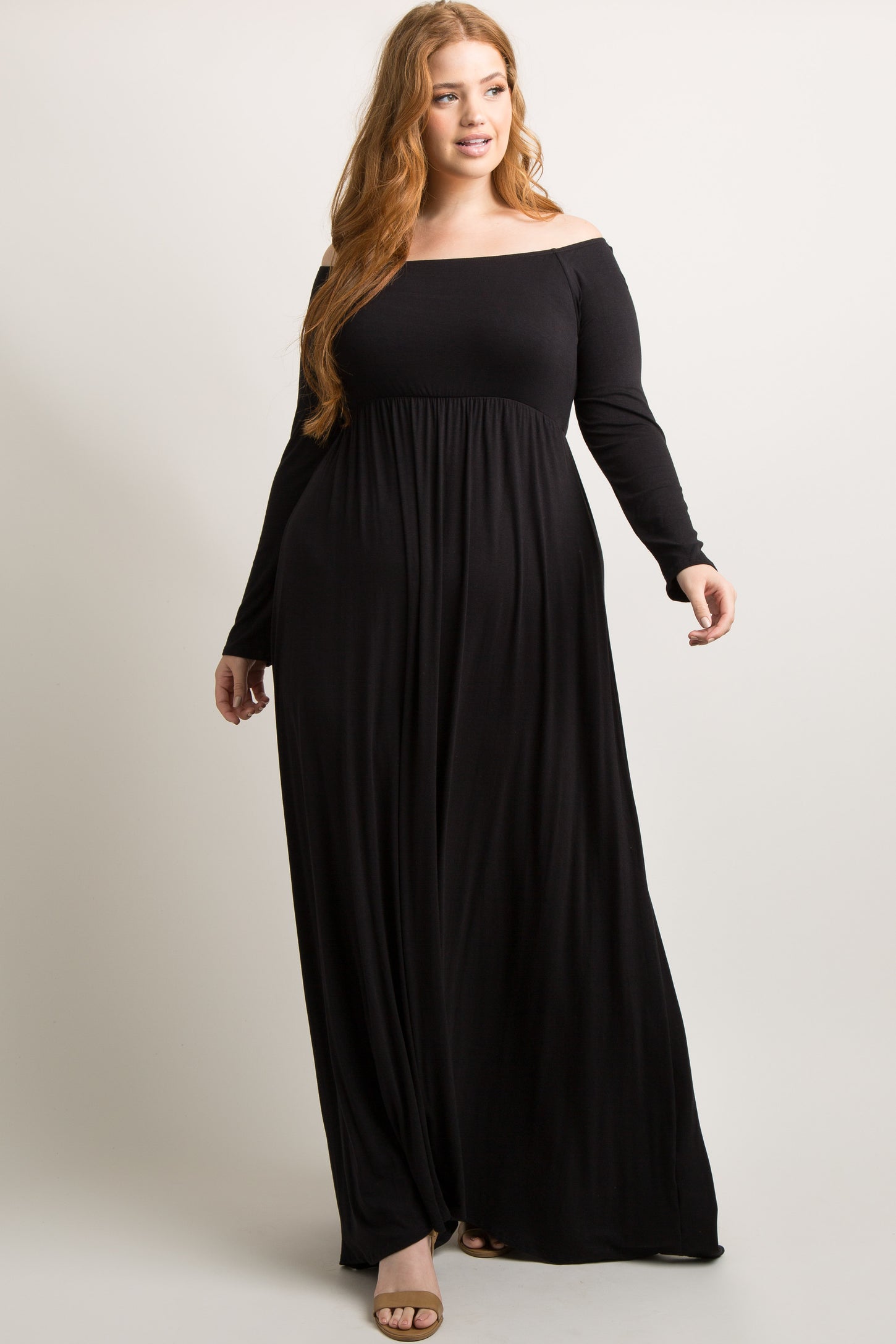PinkBlush Black Solid Off Shoulder Plus Maternity Maxi Dress