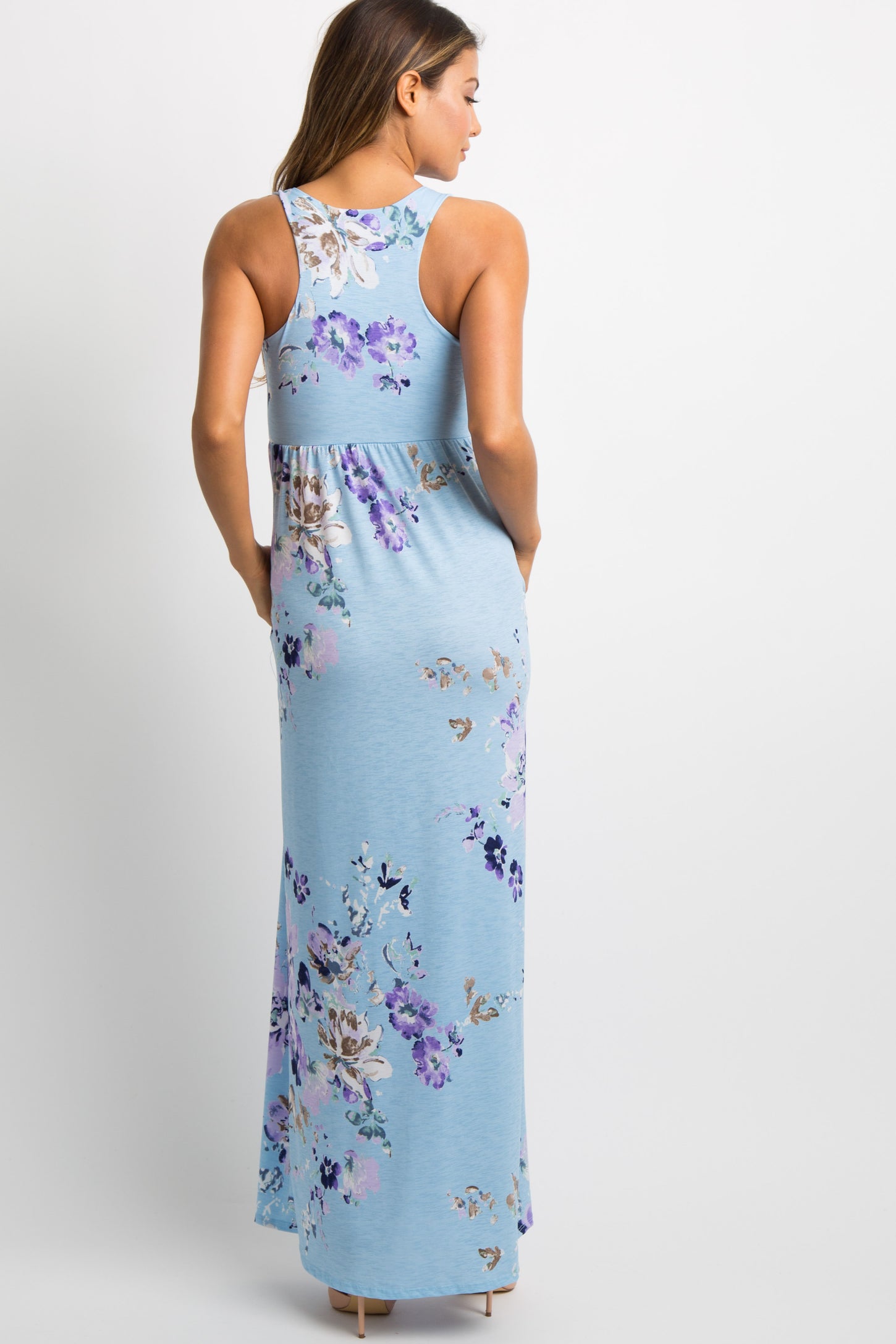 PinkBlush Aqua Floral Sleeveless Maxi Dress