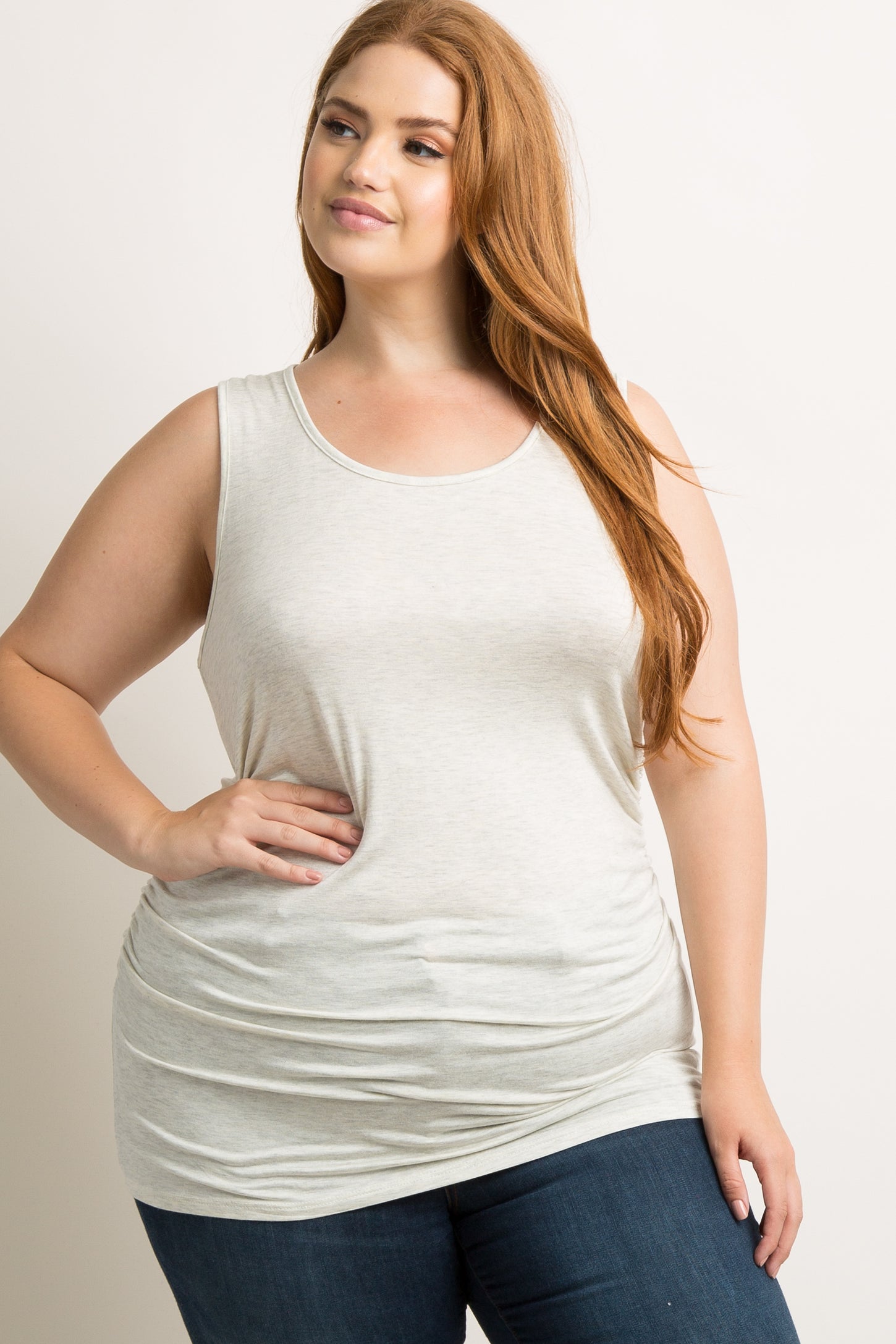 PinkBlush Beige Ruched Fitted Plus Maternity Tank Top