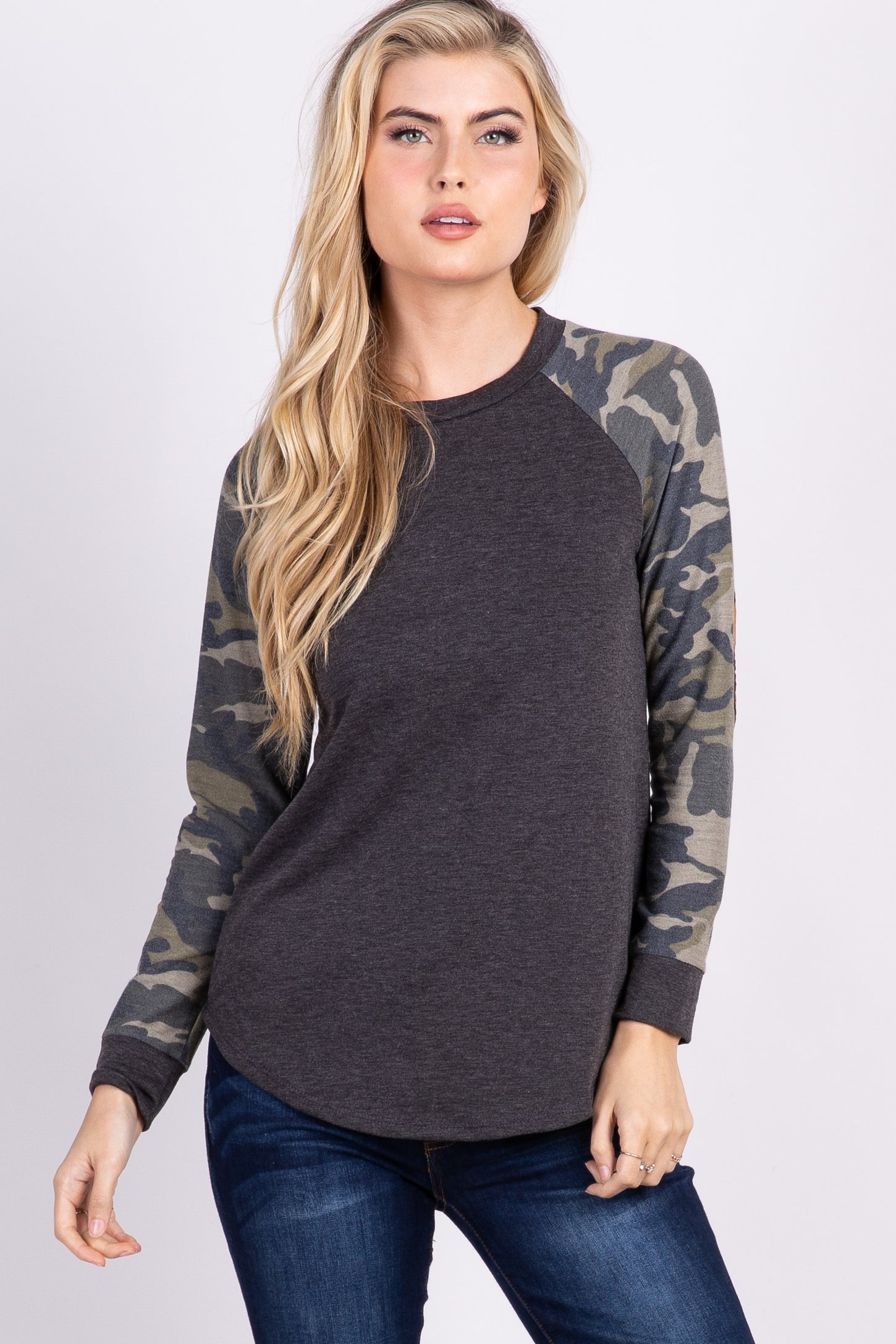 Charcoal Grey Camo Colorblock Maternity Top