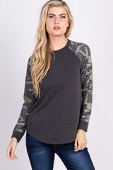 Charcoal Grey Camo Colorblock Maternity Top