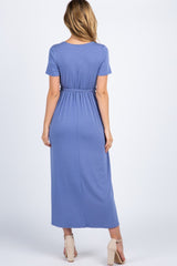 Slate Blue Solid Hi-Low Wrap Dress