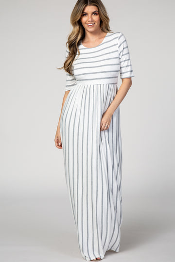 PinkBlush Heather Grey Striped Half Sleeve Maxi Dress