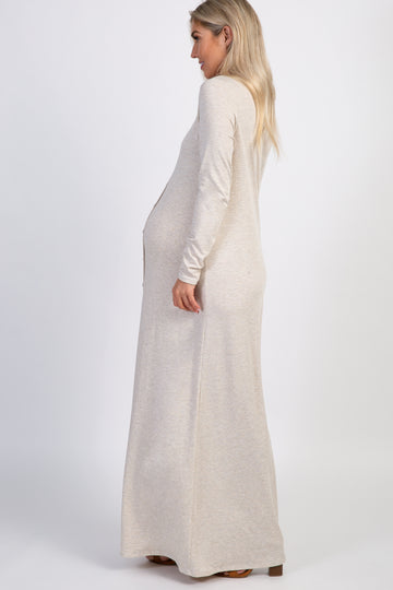 PinkBlush Beige Button Front Maternity Maxi Dress