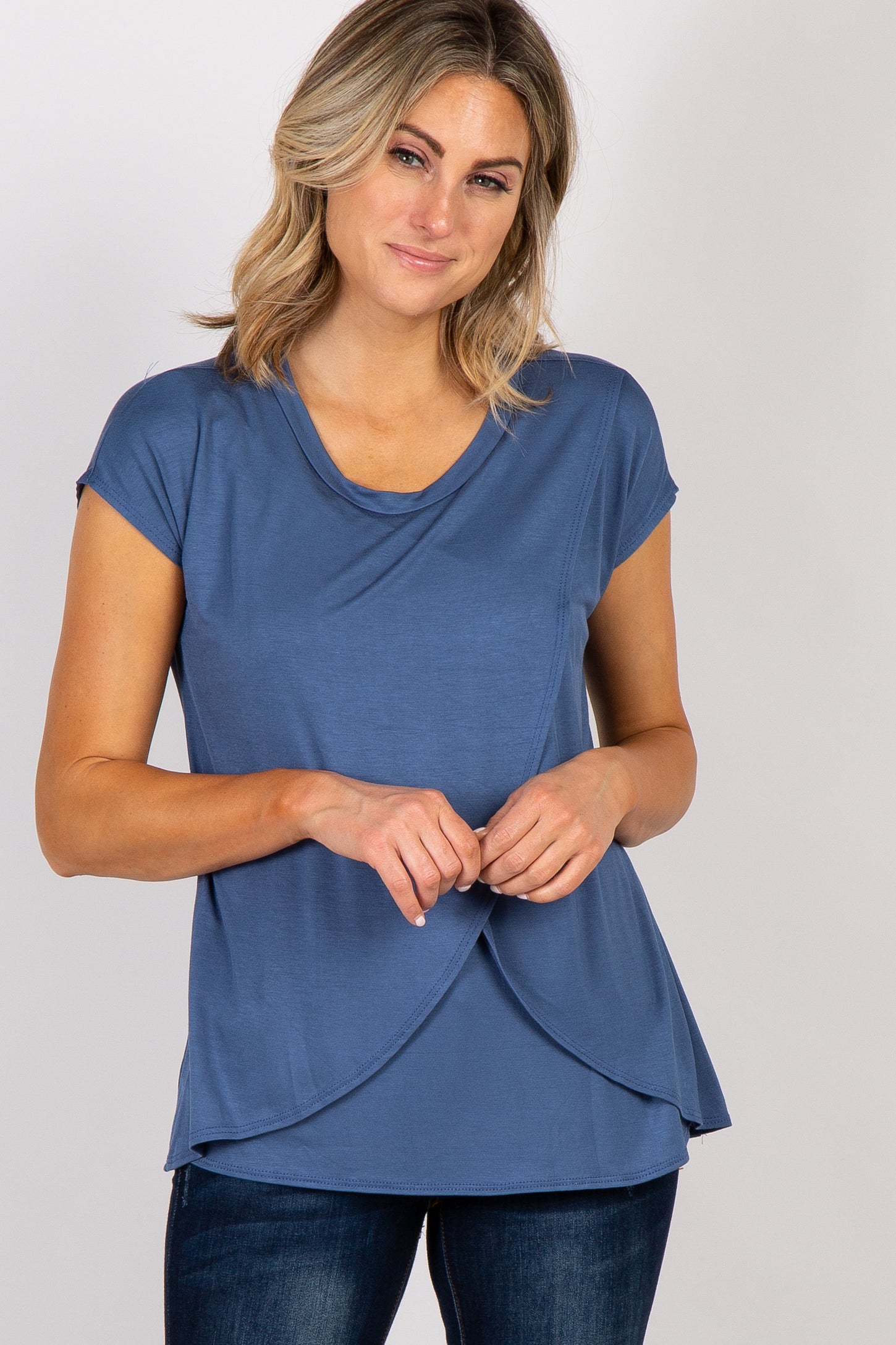 PinkBlush Blue Layered Wrap Front Maternity Nursing Top