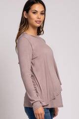 PinkBlush Taupe Solid Layered Front Long Sleeve Maternity/Nursing Top