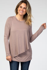 PinkBlush Taupe Solid Layered Front Long Sleeve Maternity/Nursing Top