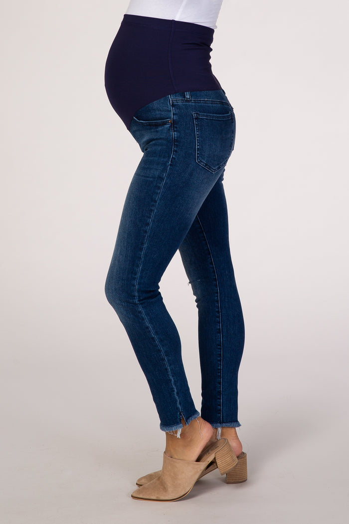 PinkBlush Navy Blue Raw Hem Maternity Skinny Jean
