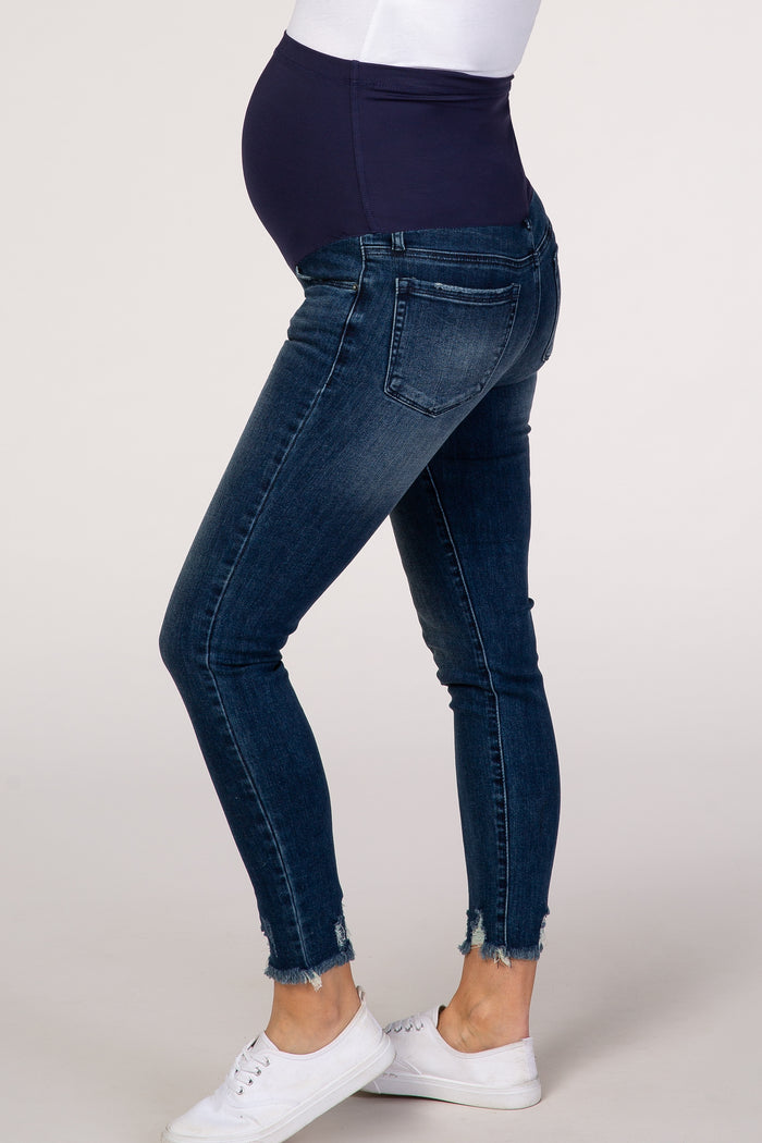 PinkBlush Blue Distressed Cropped Maternity Jeans