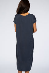 Navy Faded Curved Hem Midi Dress