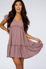 Mauve Ruffle Maternity Mini Dress