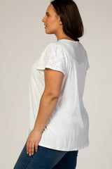 PinkBlush Ivory Eyelet Short Flutter Sleeve Plus Top