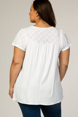 PinkBlush Ivory Eyelet Short Flutter Sleeve Plus Top