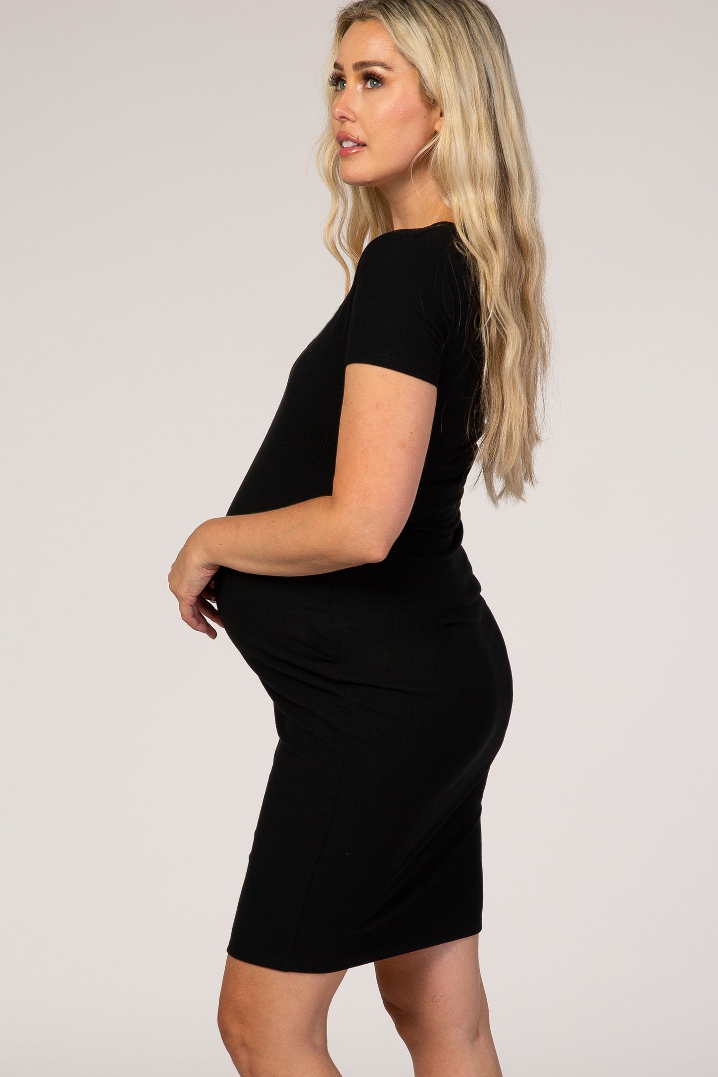 Black Ribbed Maternity Dress