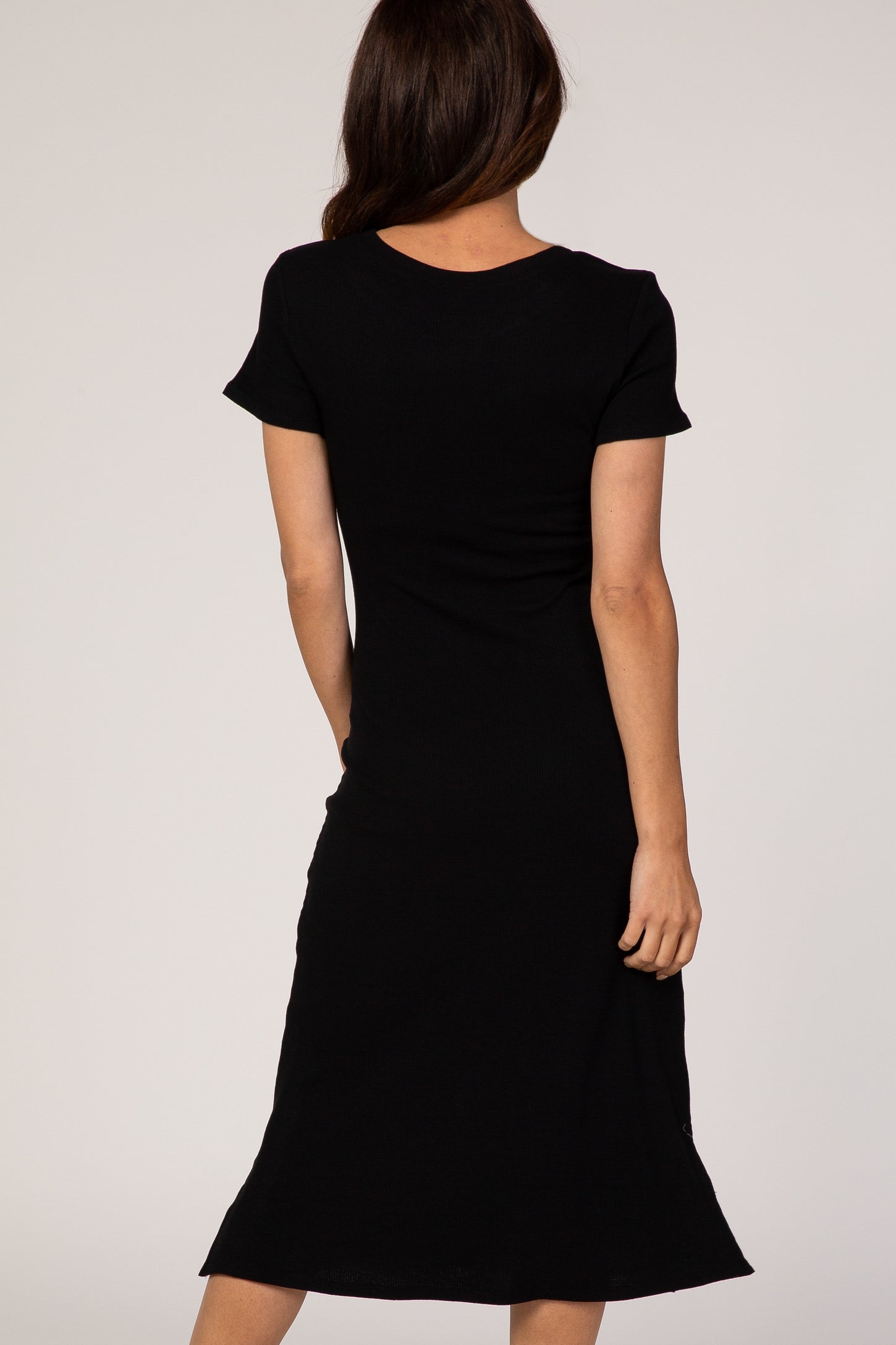 Black Fitted Short Sleeve Midi Dress