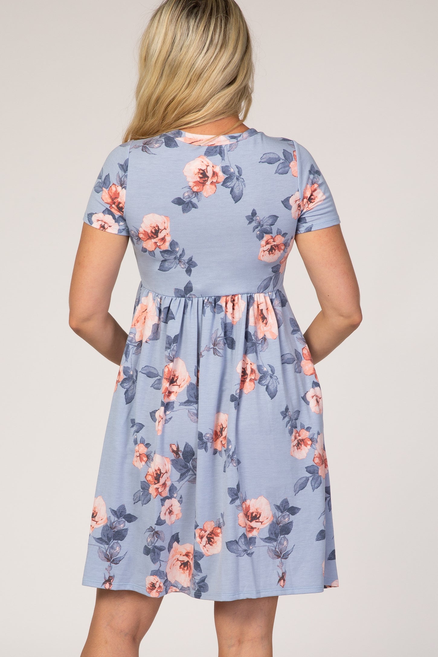 Light Blue Floral Babydoll Maternity Dress