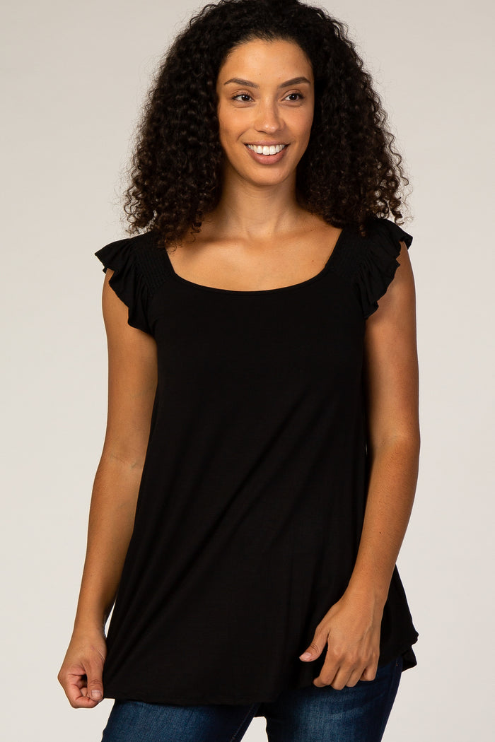 Black Flutter Sleeve Maternity Top