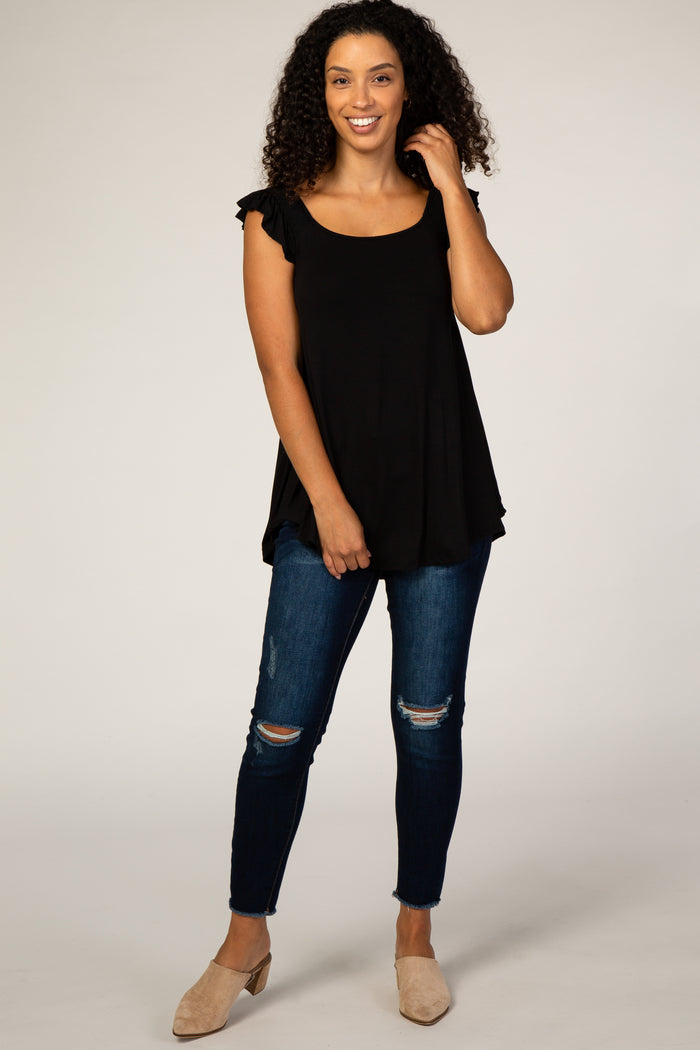 Black Flutter Sleeve Top