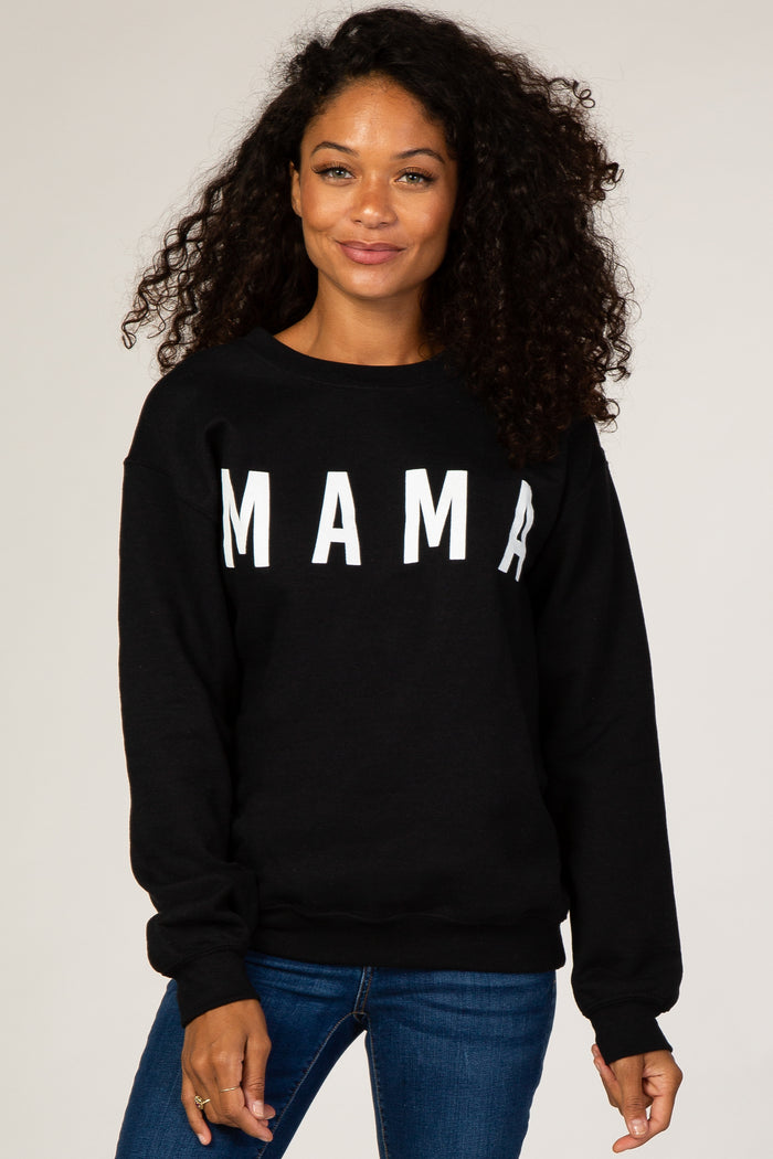 Black Screen Print Mama Maternity Pullover Sweatshirt