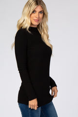 Black Ribbed Long Sleeve Mock Neck Top