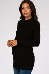 Black Ribbed Long Sleeve Mock Neck Maternity Top