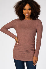 Mauve Soft Knit Button Shoulder Ruched Side Maternity Top