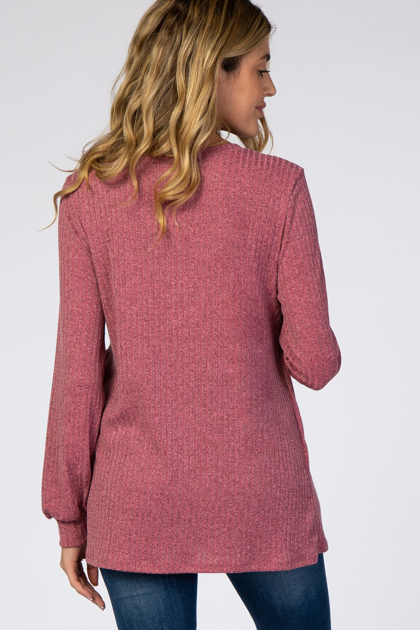 Mauve Textured Knit Babydoll Long Sleeve Maternity Top