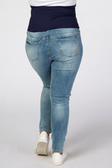 Blue Distressed Skinny Maternity Plus Jeans