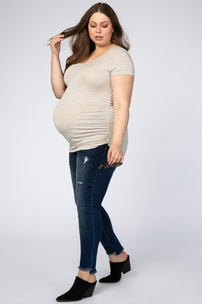 Navy Blue Fray Hem Skinny Maternity Plus Jeans