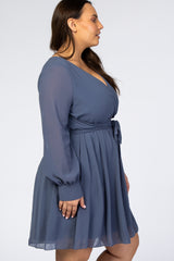 Dusty Blue Chiffon Plus Wrap Dress