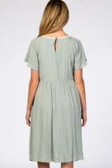 Light Olive Floral Embroidered Maternity Dress